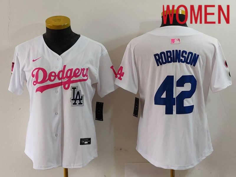 Women Los Angeles Dodgers #42 Robinson White joint name 2024 Nike MLB Jersey style 9122
